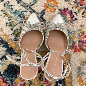 BCBGMaxAzria Silver Heels with Bow Accent